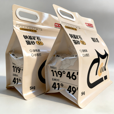 Sac à litière pour chat scellé à huit côtés avec poignée zippée